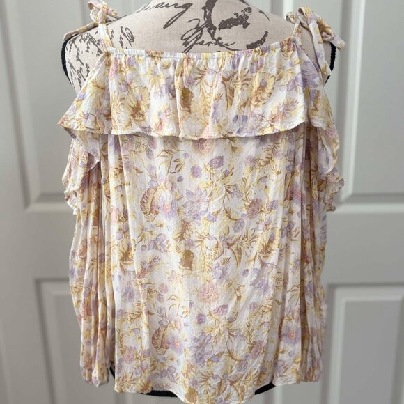Womens Light Colored Floral & Lightweight Blouse with Shoulder Tie Cold Shoulder - Picture 6 of 10